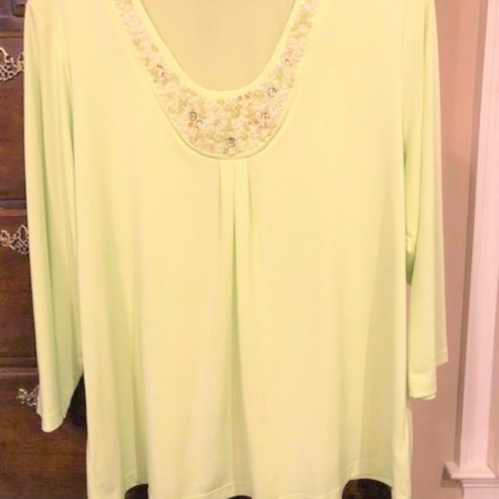 Susan Graver Lime Green Liquid Knit Tunic Top, Lg
